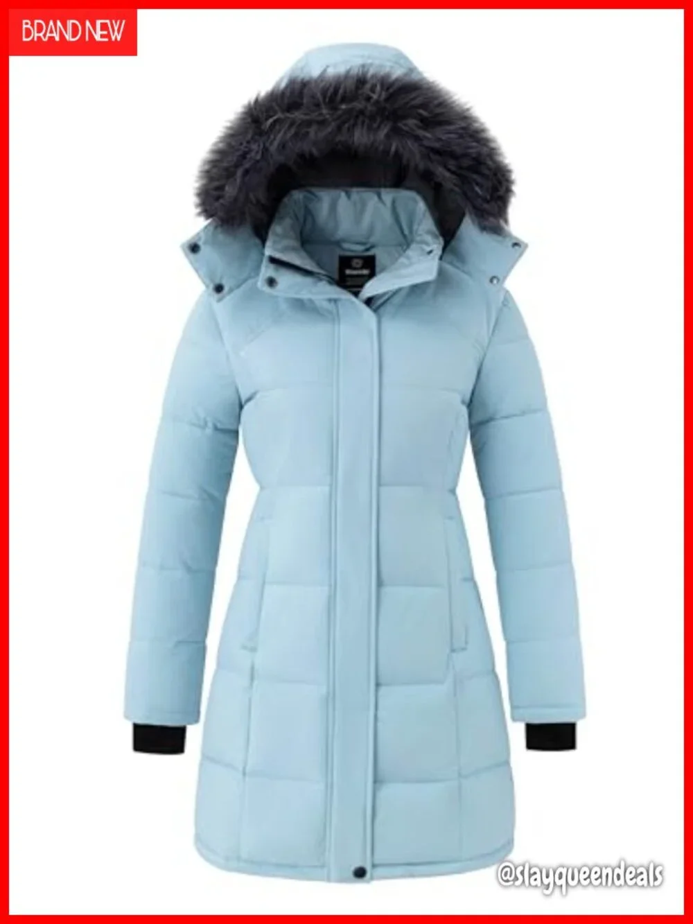 Warm Long Puffer Jacket with Faux Fur Hood - Waterproof 5000mm Windproof